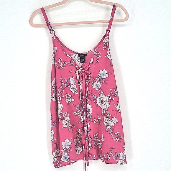 💜 2/$36 💜Torrid Hot Pink Sophie Georgette Lace-up Swing Cami - Picture 4 of 12